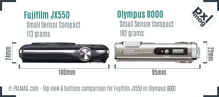 Fujifilm JX550 vs Olympus 8000 top view buttons comparison