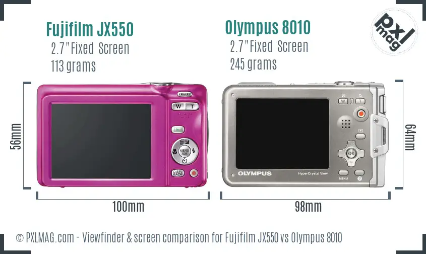 Fujifilm JX550 vs Olympus 8010 Screen and Viewfinder comparison Fujifilm JX550 vs Olympus 8010 Screen and Viewfinder comparison