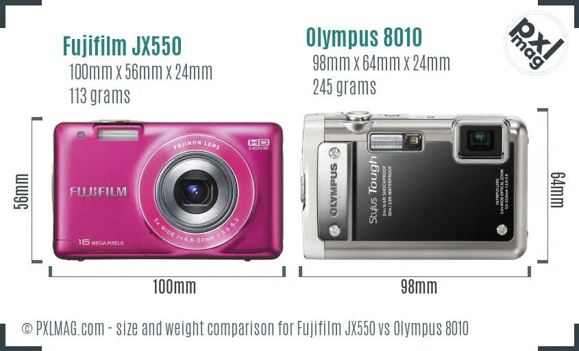 Fujifilm JX550 vs Olympus 8010 size comparison Fujifilm JX550 vs Olympus 8010 size comparison