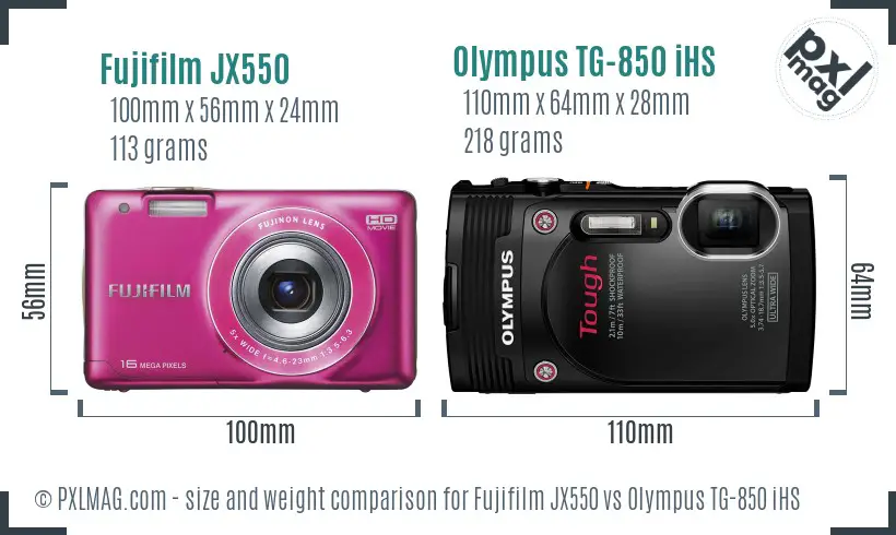 Fujifilm JX550 vs Olympus TG-850 iHS size comparison Fujifilm JX550 vs Olympus TG-850 iHS size comparison