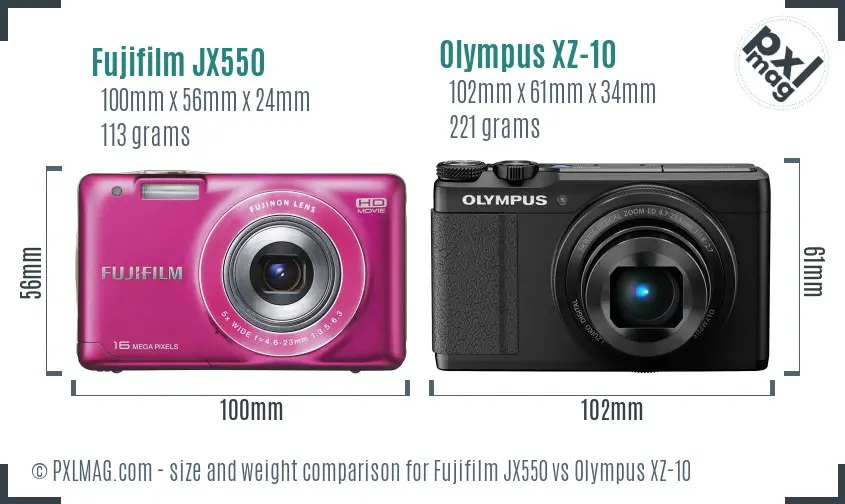 Fujifilm JX550 vs Olympus XZ-10 size comparison Fujifilm JX550 vs Olympus XZ-10 size comparison