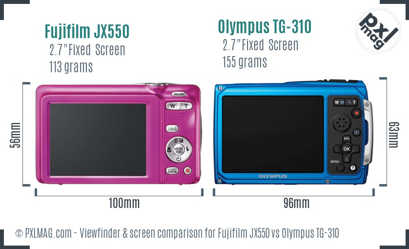 Fujifilm JX550 vs Olympus TG-310 Screen and Viewfinder comparison