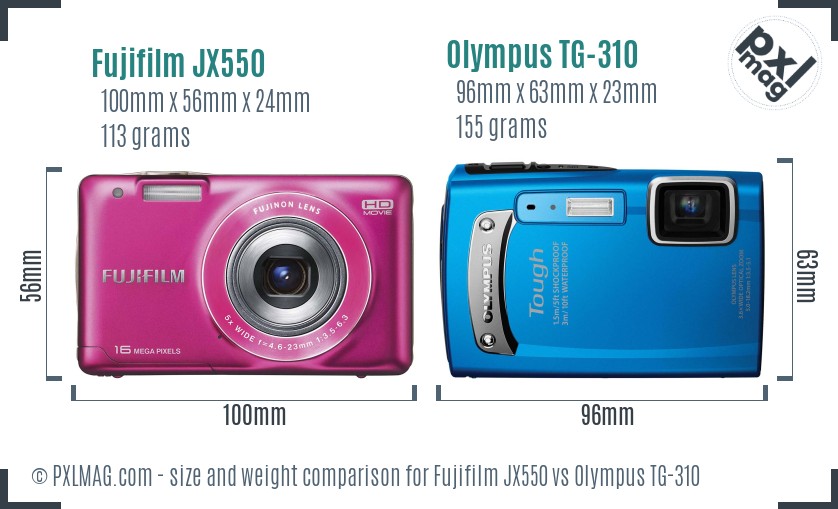 Fujifilm JX550 vs Olympus TG-310 size comparison Fujifilm JX550 vs Olympus TG-310 size comparison
