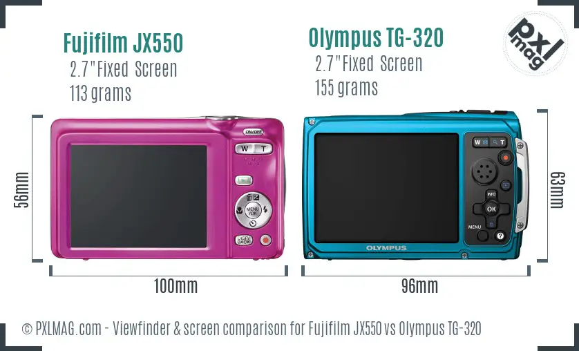 Fujifilm JX550 vs Olympus TG-320 Screen and Viewfinder comparison