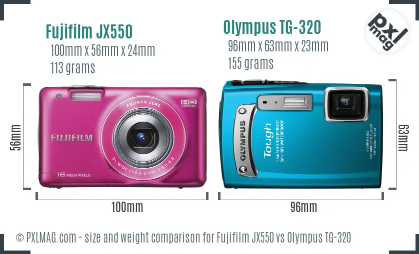 Fujifilm JX550 vs Olympus TG-320 size comparison