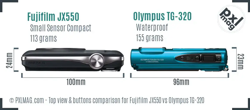 Fujifilm JX550 vs Olympus TG-320 top view buttons comparison