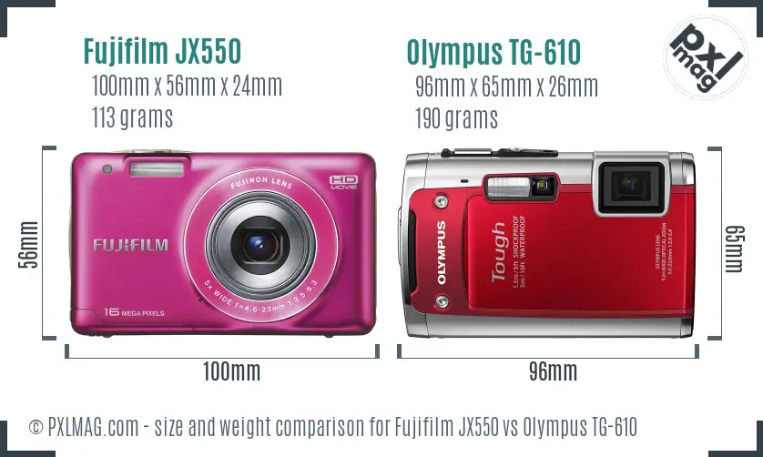 Fujifilm JX550 vs Olympus TG-610 size comparison Fujifilm JX550 vs Olympus TG-610 size comparison