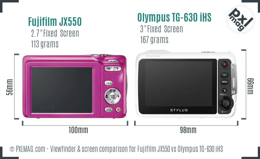 Fujifilm JX550 vs Olympus TG-630 iHS Screen and Viewfinder comparison