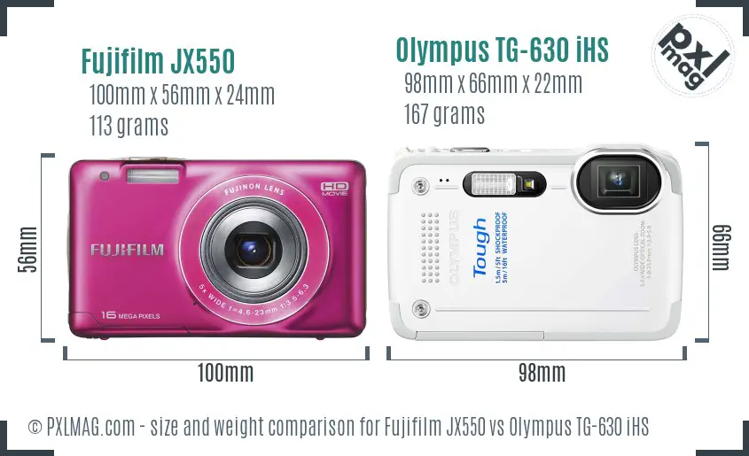 Fujifilm JX550 vs Olympus TG-630 iHS size comparison