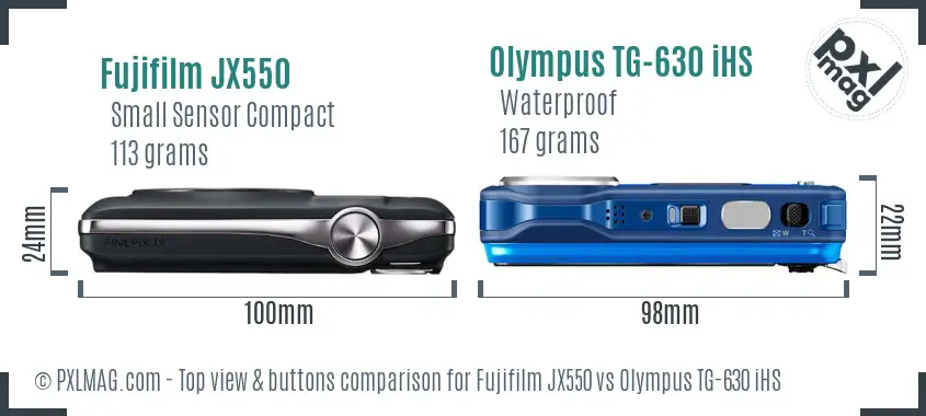 Fujifilm JX550 vs Olympus TG-630 iHS top view buttons comparison