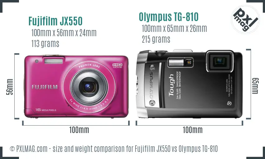 Fujifilm JX550 vs Olympus TG-810 size comparison