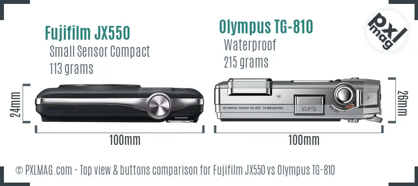 Fujifilm JX550 vs Olympus TG-810 top view buttons comparison