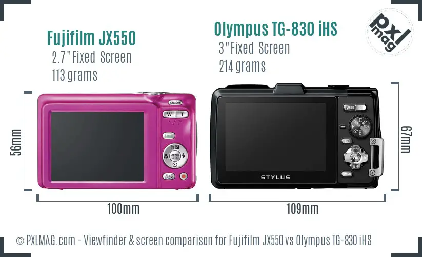 Fujifilm JX550 vs Olympus TG-830 iHS Screen and Viewfinder comparison