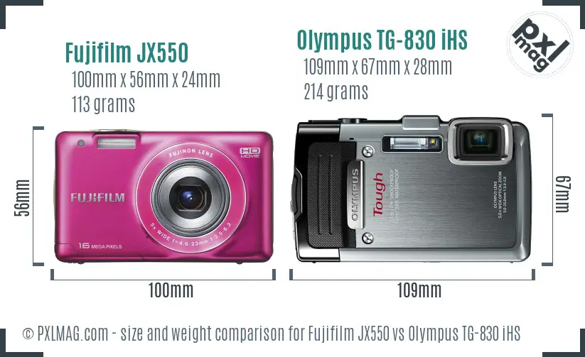 Fujifilm JX550 vs Olympus TG-830 iHS size comparison