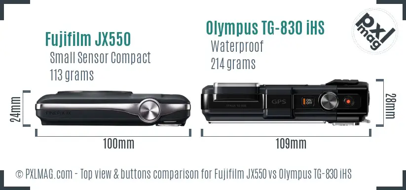 Fujifilm JX550 vs Olympus TG-830 iHS top view buttons comparison