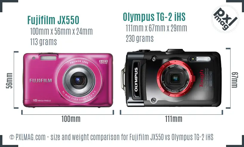 Fujifilm JX550 vs Olympus TG-2 iHS size comparison