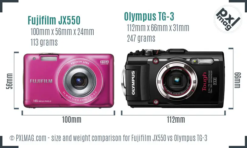 Fujifilm JX550 vs Olympus TG-3 size comparison
