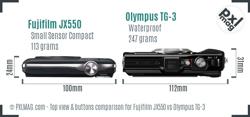 Fujifilm JX550 vs Olympus TG-3 top view buttons comparison