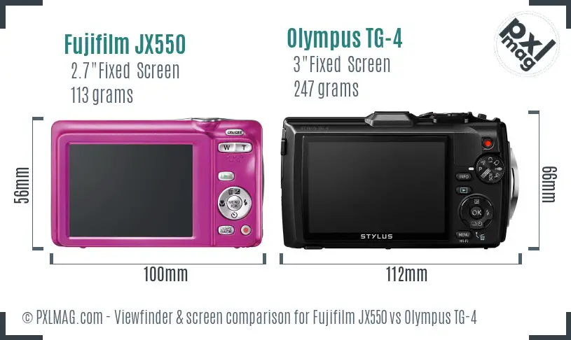 Fujifilm JX550 vs Olympus TG-4 Screen and Viewfinder comparison