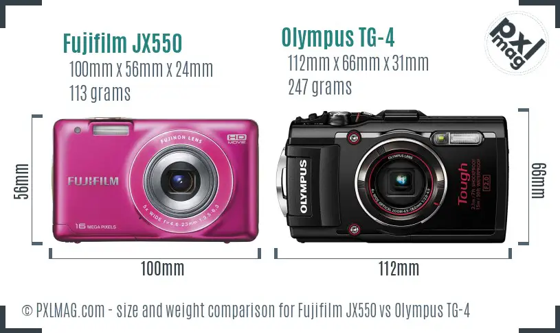 Fujifilm JX550 vs Olympus TG-4 size comparison