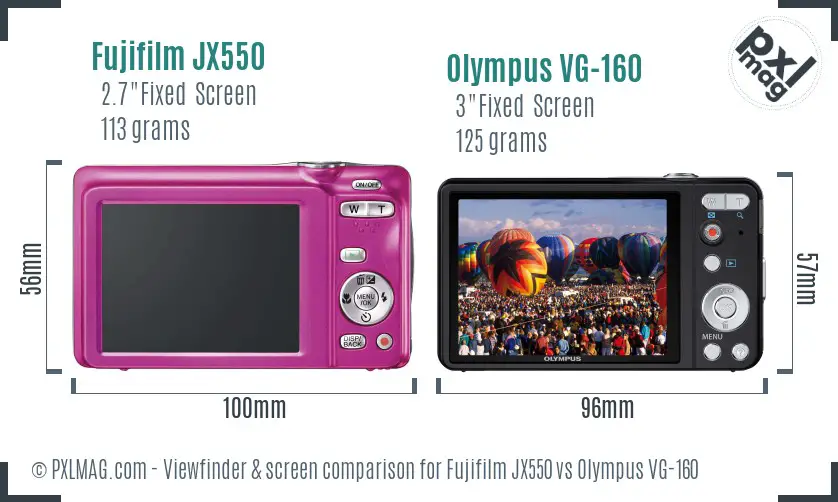 Fujifilm JX550 vs Olympus VG-160 Screen and Viewfinder comparison