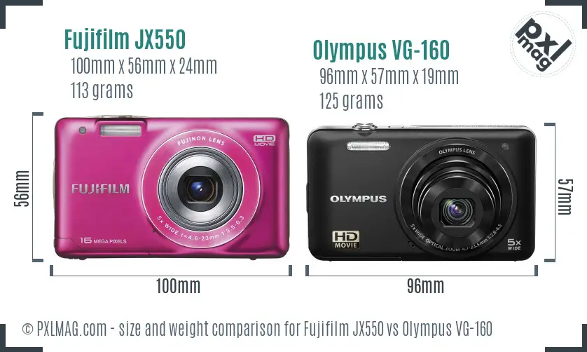 Fujifilm JX550 vs Olympus VG-160 size comparison