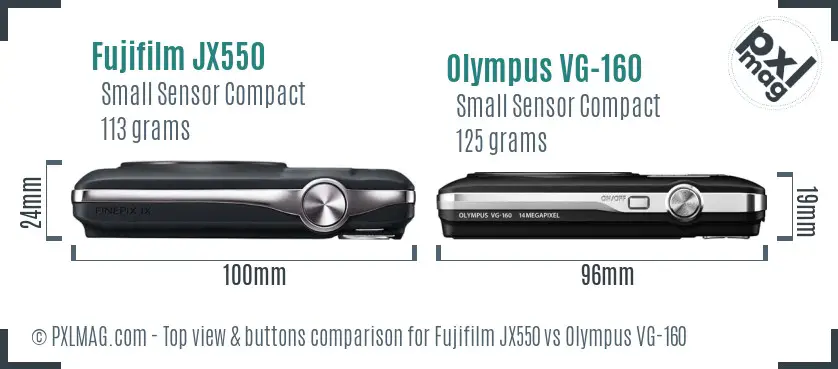 Fujifilm JX550 vs Olympus VG-160 top view buttons comparison