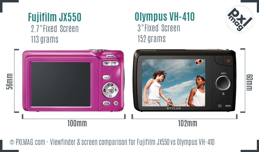 Fujifilm JX550 vs Olympus VH-410 Screen and Viewfinder comparison