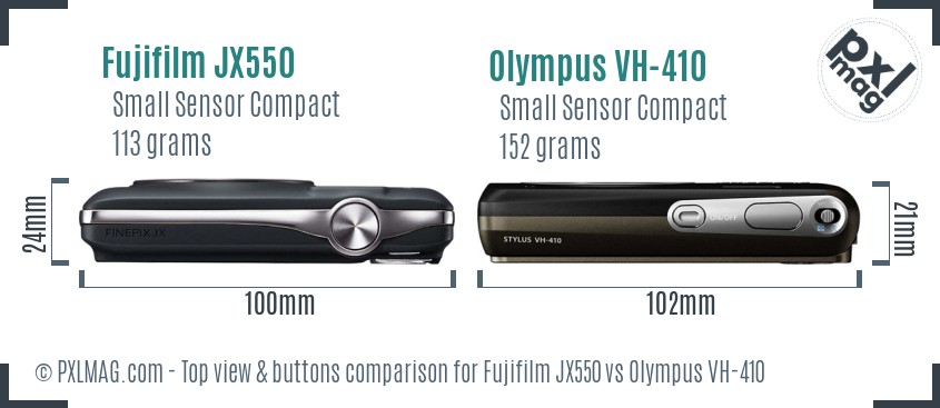 Fujifilm JX550 vs Olympus VH-410 top view buttons comparison