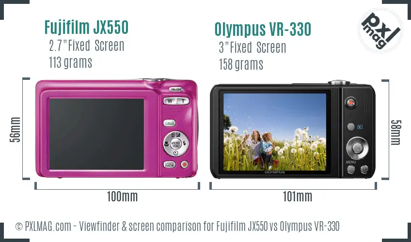 Fujifilm JX550 vs Olympus VR-330 Screen and Viewfinder comparison