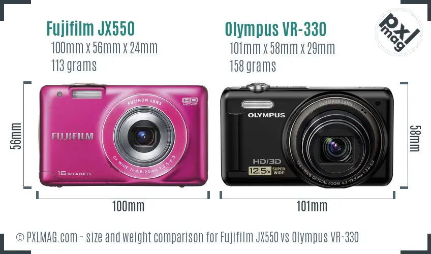 Fujifilm JX550 vs Olympus VR-330 size comparison