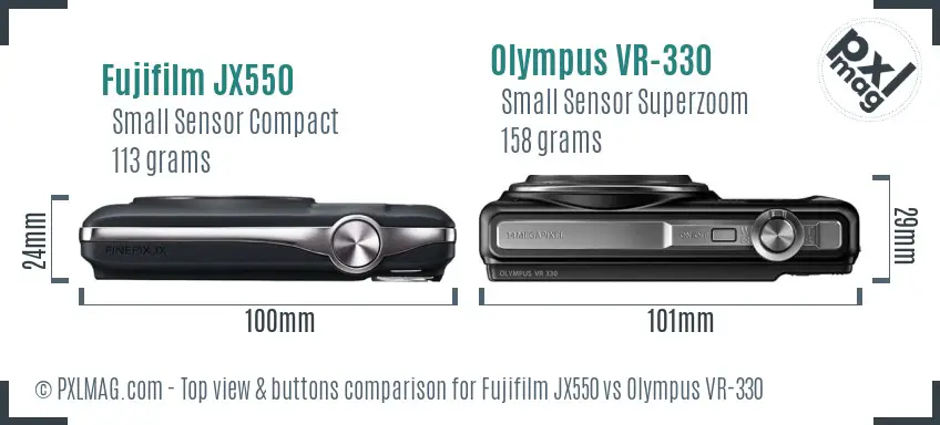 Fujifilm JX550 vs Olympus VR-330 top view buttons comparison