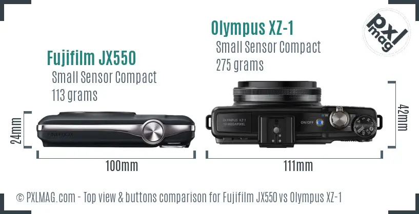 Fujifilm JX550 vs Olympus XZ-1 top view buttons comparison