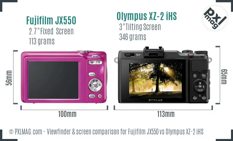 Fujifilm JX550 vs Olympus XZ-2 iHS Screen and Viewfinder comparison
