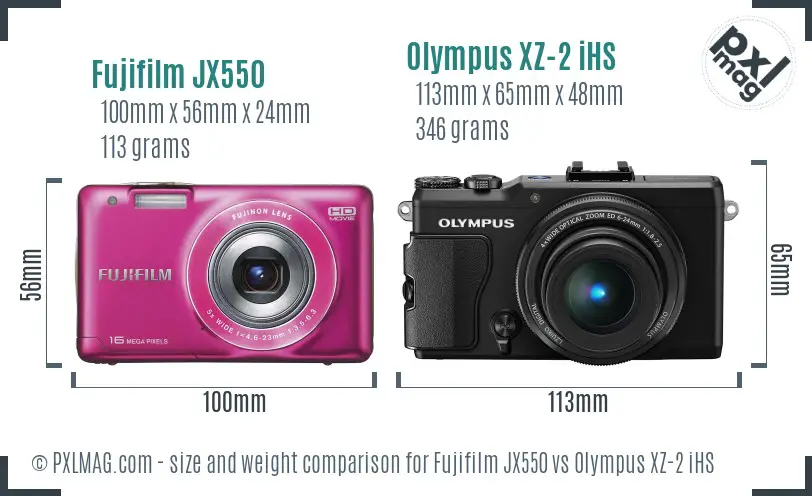 Fujifilm JX550 vs Olympus XZ-2 iHS size comparison