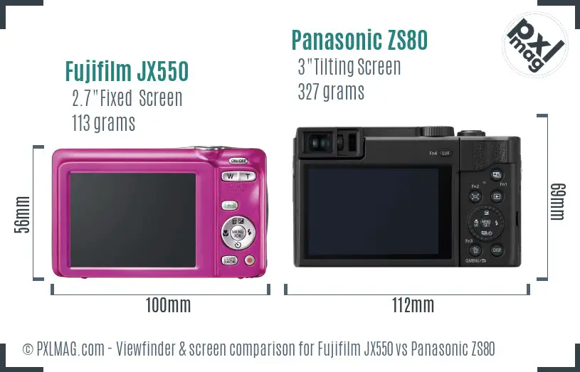 Fujifilm JX550 vs Panasonic ZS80 Screen and Viewfinder comparison