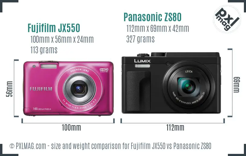 Fujifilm JX550 vs Panasonic ZS80 size comparison