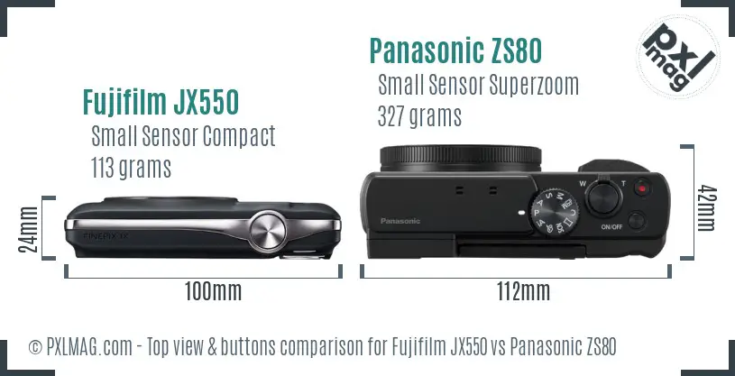 Fujifilm JX550 vs Panasonic ZS80 top view buttons comparison