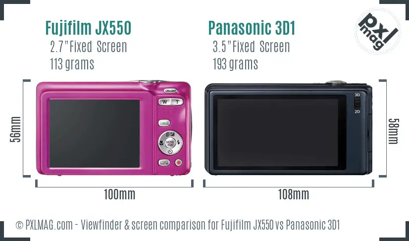 Fujifilm JX550 vs Panasonic 3D1 Screen and Viewfinder comparison