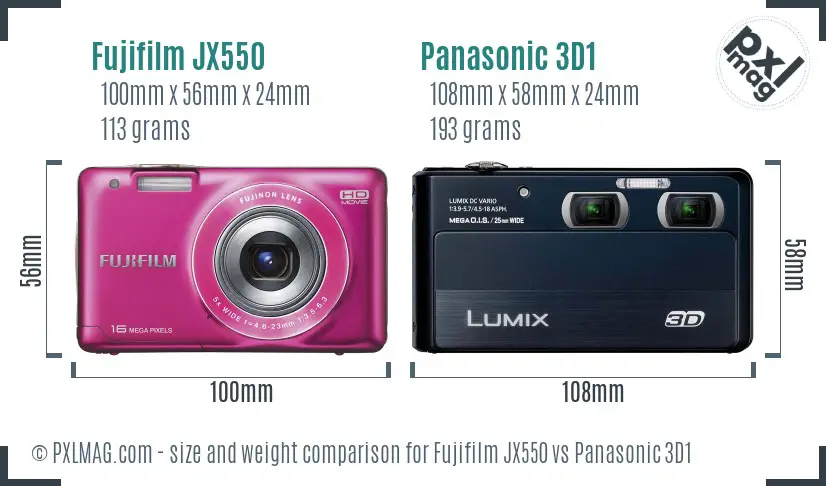 Fujifilm JX550 vs Panasonic 3D1 size comparison