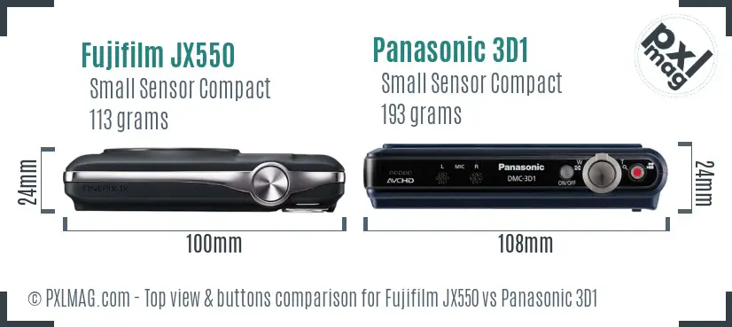 Fujifilm JX550 vs Panasonic 3D1 top view buttons comparison