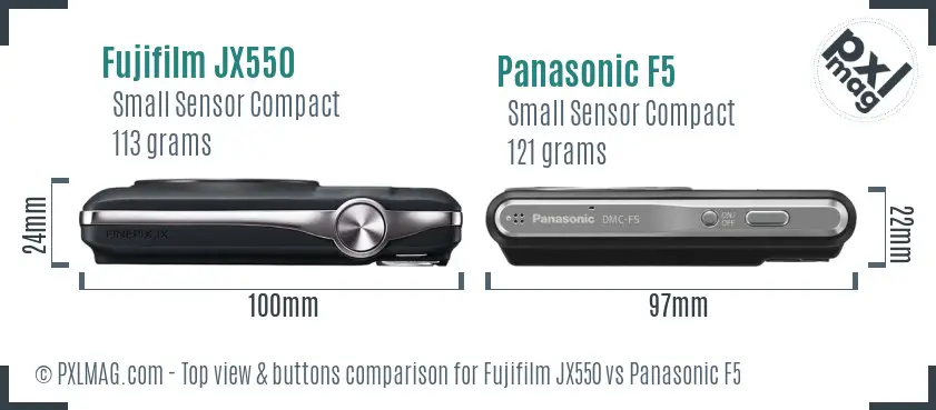 Fujifilm JX550 vs Panasonic F5 top view buttons comparison Fujifilm JX550 vs Panasonic F5 top view buttons comparison