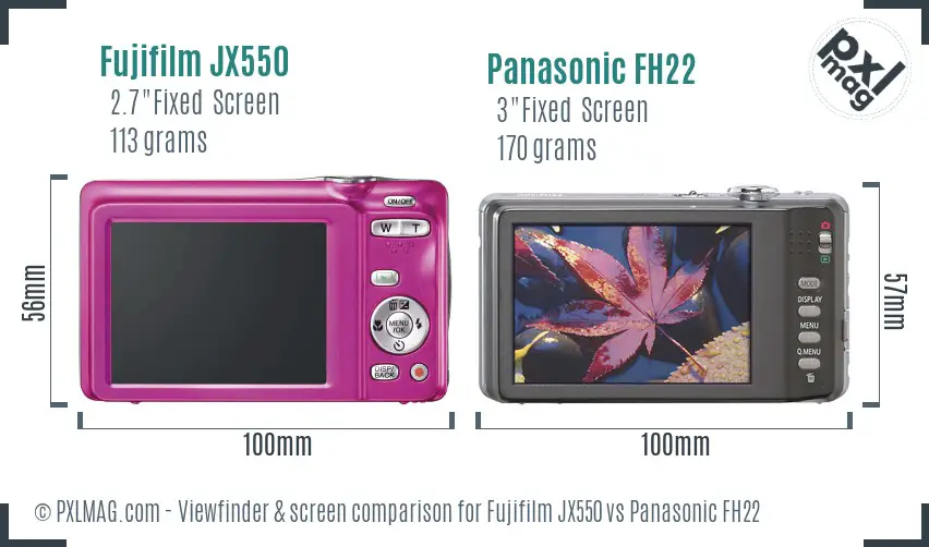 Fujifilm JX550 vs Panasonic FH22 Screen and Viewfinder comparison