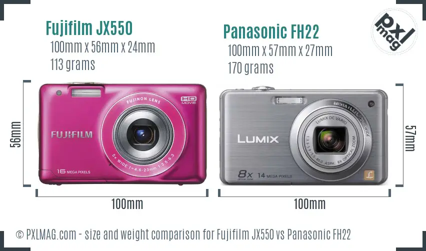 Fujifilm JX550 vs Panasonic FH22 size comparison