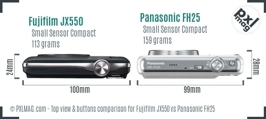 Fujifilm JX550 vs Panasonic FH25 top view buttons comparison Fujifilm JX550 vs Panasonic FH25 top view buttons comparison