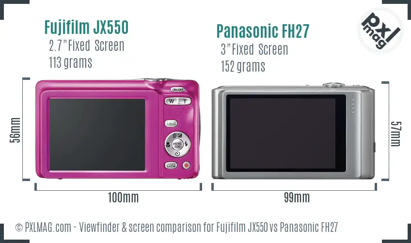 Fujifilm JX550 vs Panasonic FH27 Screen and Viewfinder comparison