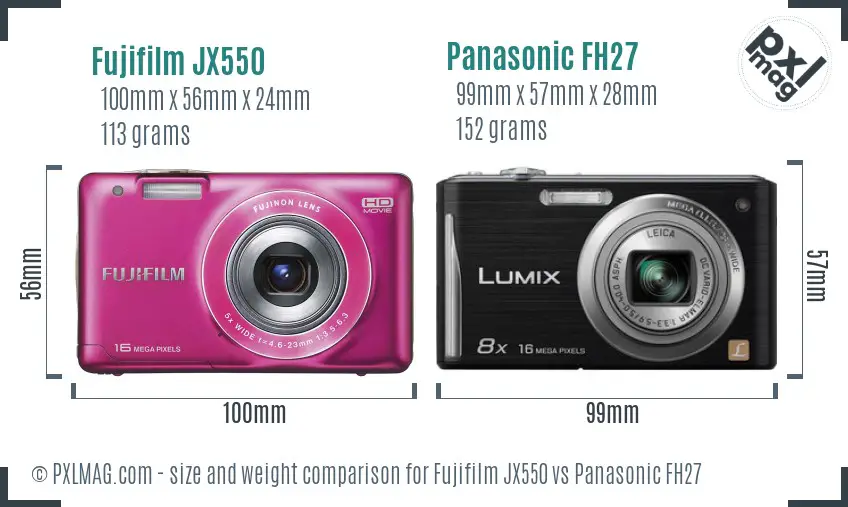 Fujifilm JX550 vs Panasonic FH27 size comparison