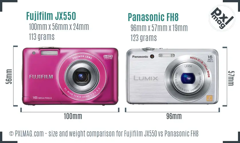 Fujifilm JX550 vs Panasonic FH8 size comparison