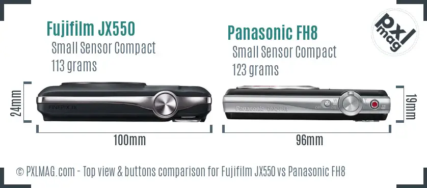 Fujifilm JX550 vs Panasonic FH8 top view buttons comparison