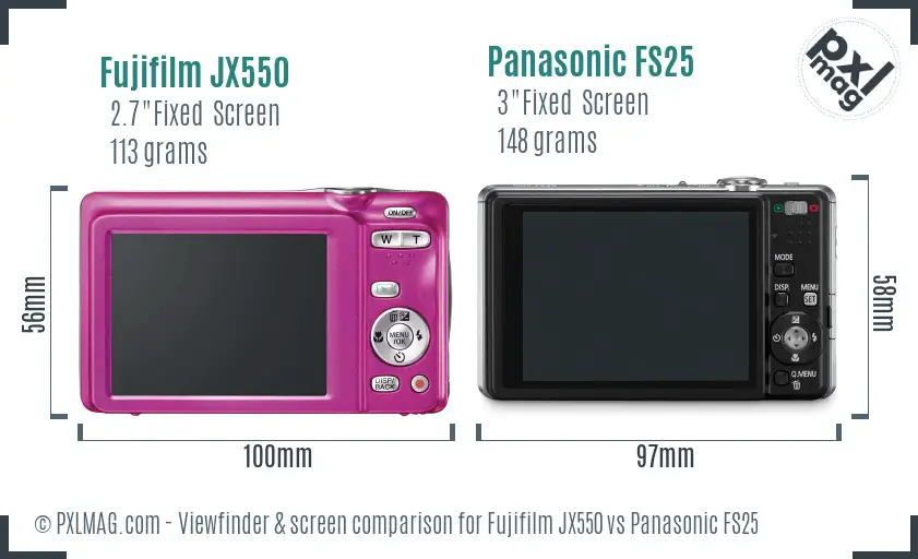 Fujifilm JX550 vs Panasonic FS25 Screen and Viewfinder comparison